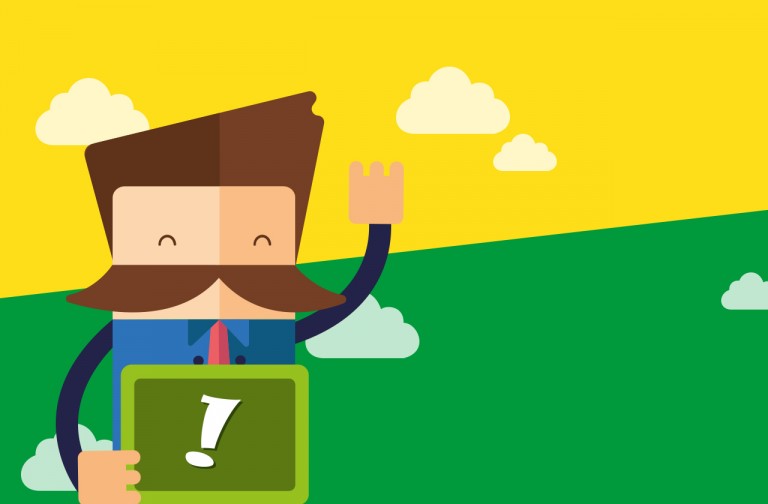 Ilustração com fundo verde e amarelo, do personagem mascote do Bling sorrindo com a Copa