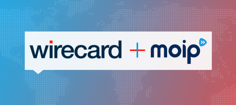 Logotipos da Wirecard e do Moip, unidos por um sinal de "+"