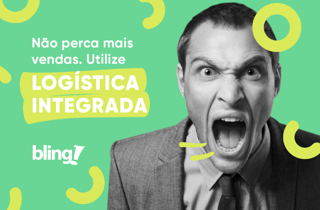 Homem com a boca aberta gritando, ao lado do texto em destaque "LOGÍSTICA INTEGRADA"