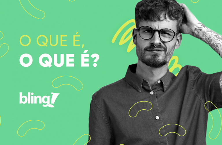 Homem de óculos, coçando a cabeça, com expressão de dúvida; ao lado a frase "Oque é, o que é? Bling!"