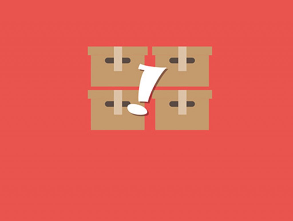 4 caixas de estoque empilhadas atrás do ponto de exclamação característico do Bling