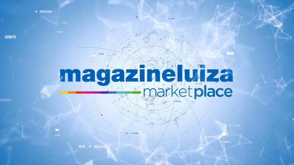 Logotipo do Magazine Luiza Marketplace sobreposto em cima de uma vidro quebrado