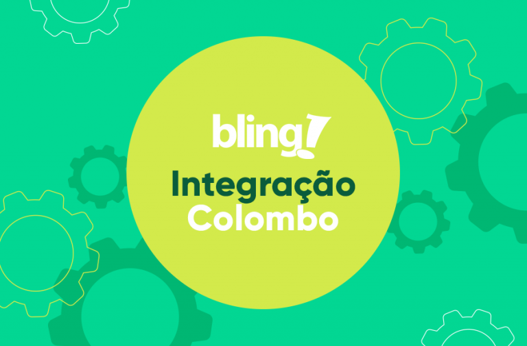 Em um círculo no centro da imagem, aparece o logotipo do Bling com o texto "Integração Colombo" logo abaixo