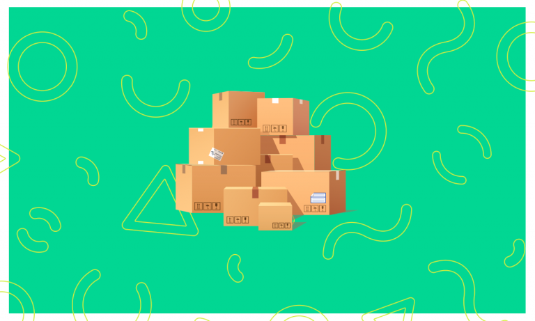 Ilustração de várias caixas e embalagens empilhadas, representando um estoque