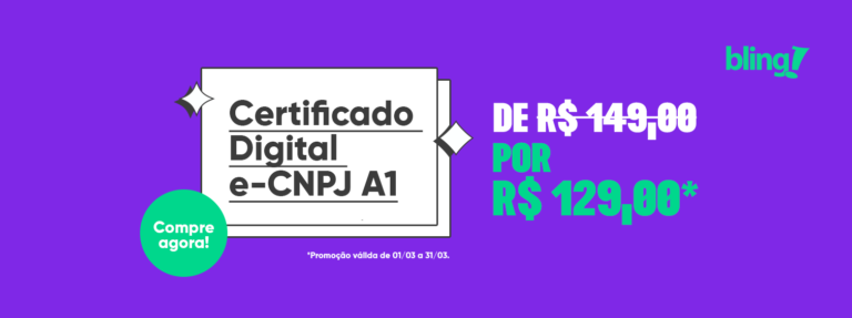 Ilustraação com o texto "Certificado digital e-CNPJ A1 - De R$149,00 por R$129,00"
