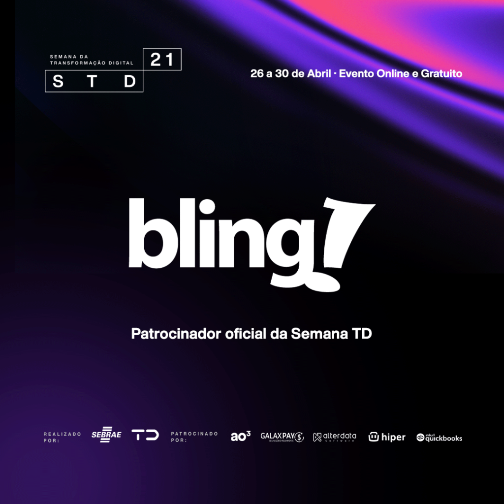Ilustração com o logotipo do Bling grande em destaque, acima do texto "Patrocinador oficial da Semana TD"